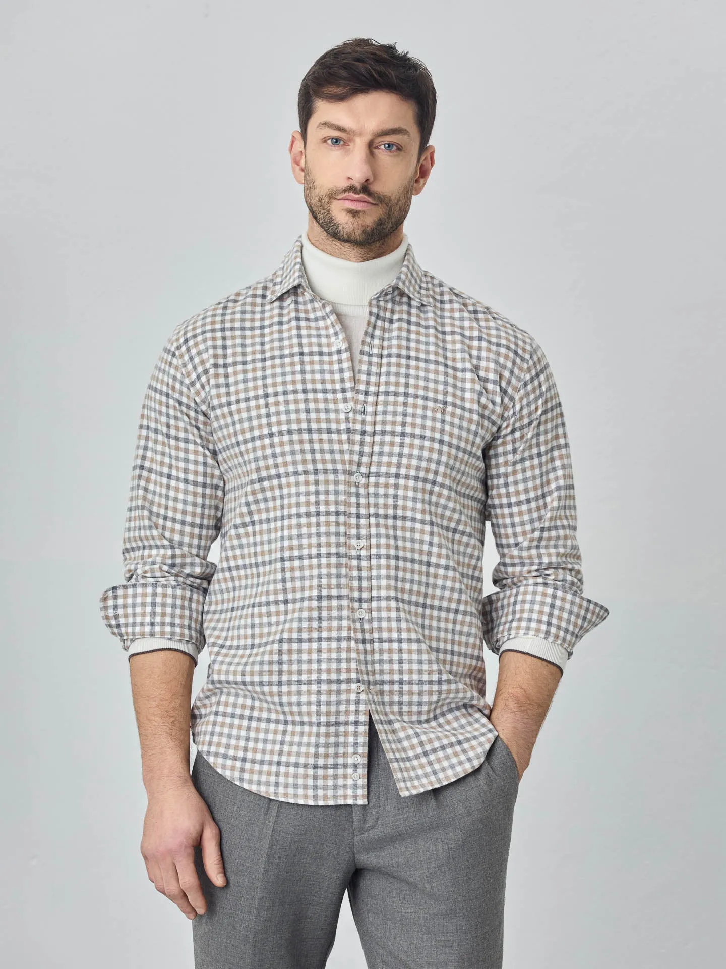 Slim fit checks flannel shirt