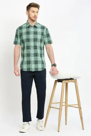 Slim Fit Cotton Herringbone Twill Checks Halfsleeves Shirt