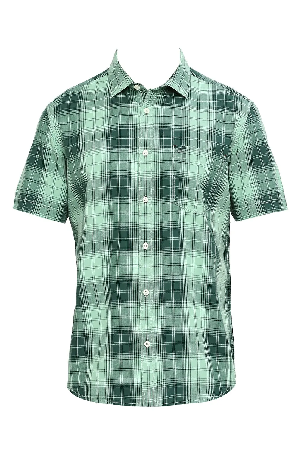 Slim Fit Cotton Herringbone Twill Checks Halfsleeves Shirt