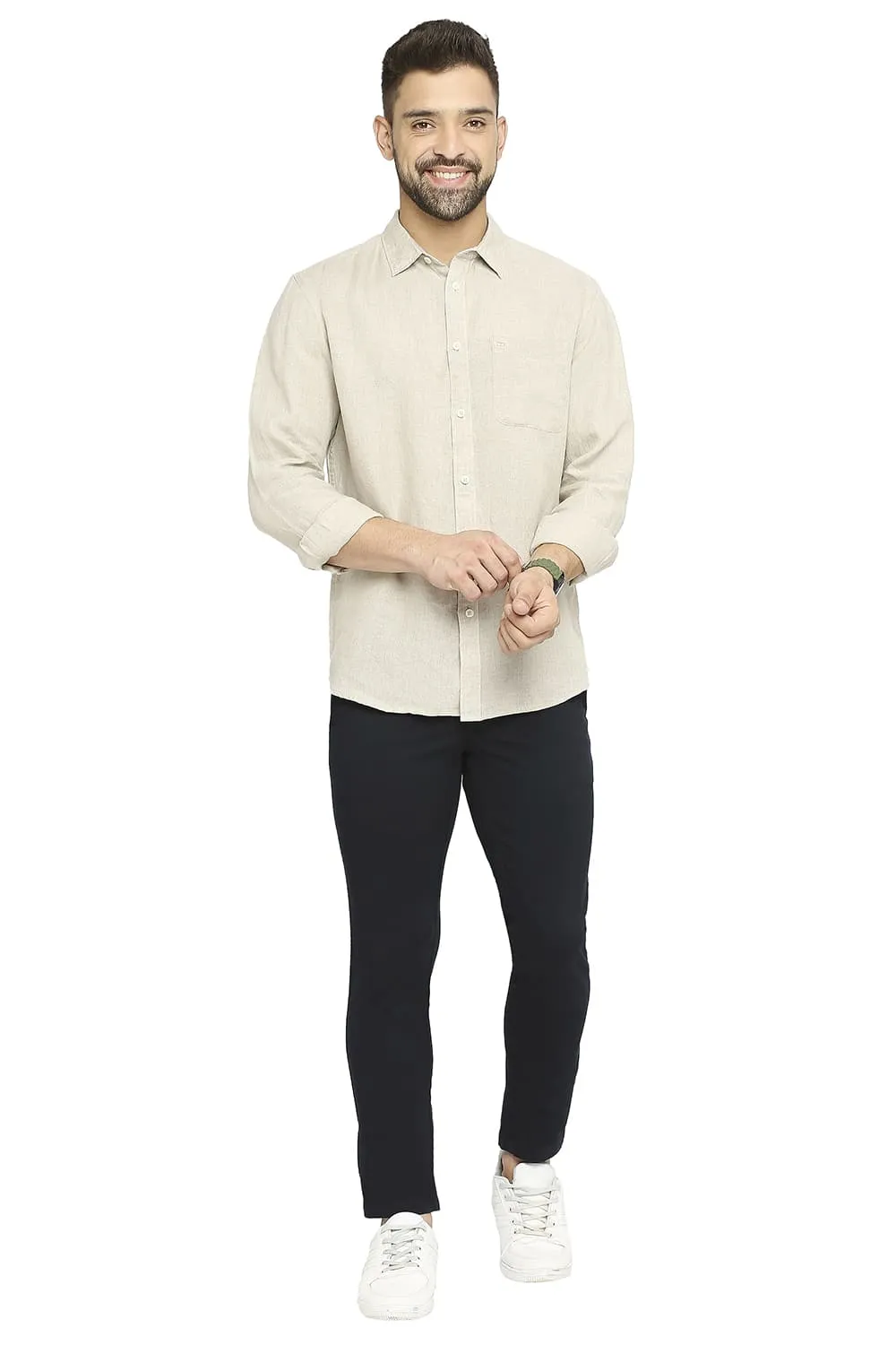 Slim Fit Linen Cotton Checks Shirt