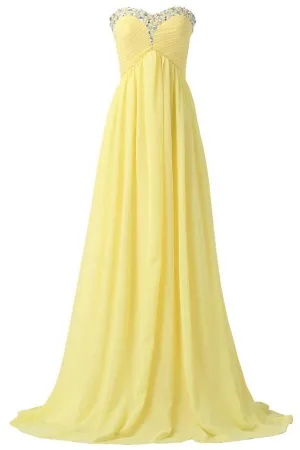 Sweetheart Long Yellow Chiffon Beaded Pregnant High Low For Teens Simple Bridesmaid Dresses