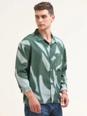 Tam Baggy Abstract Printed Shirt-Green