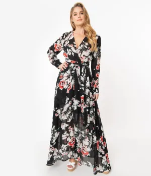 Unique Vintage Black Floral Farrah Maxi Dress