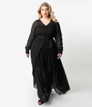 Unique Vintage Plus Size Black & Silver Long Sleeve Farrah Maxi Dress