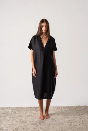 Vacanza Linen Kaftan Black