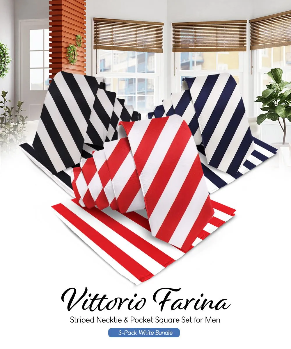 Vittorio Farina Men's Striped Satin Necktie & Pocket Square (Multipack)