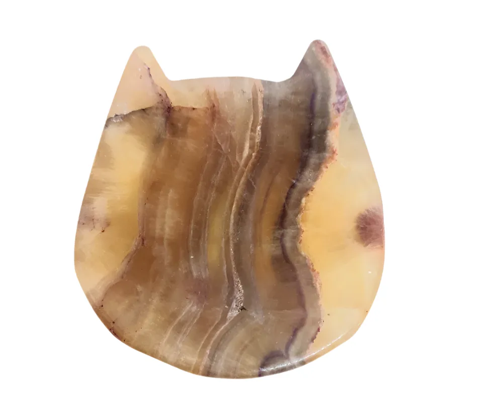 Yellow Fluorite Crystal Cat Bowl