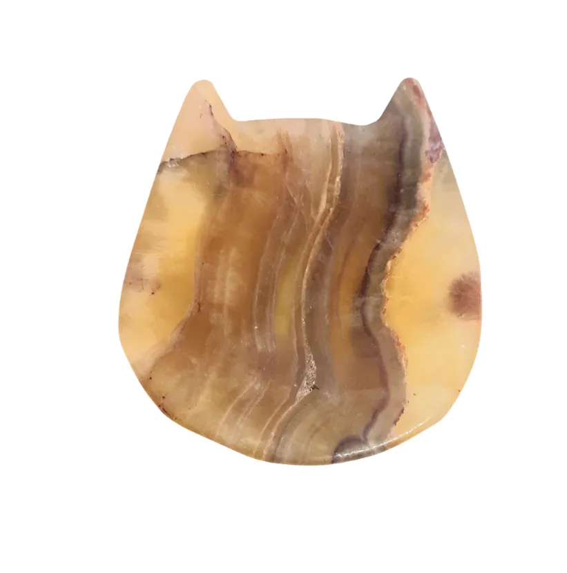 Yellow Fluorite Crystal Cat Bowl