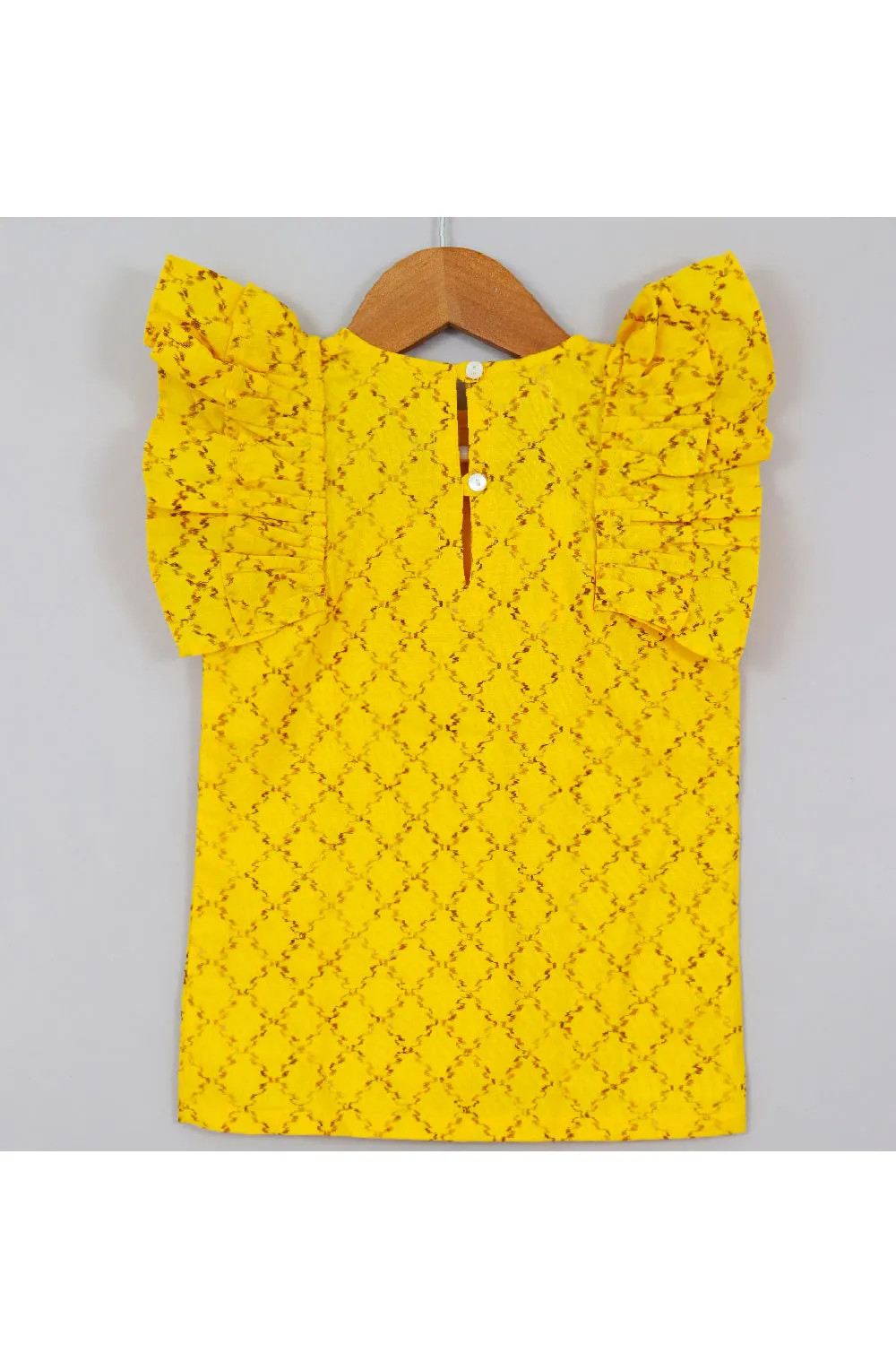 Yellow Printed Ruffle Sleeves Cotton Dress